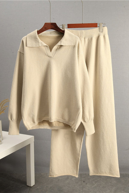 Johnny Collar Long Sleeve Top and Pants Sweater Set