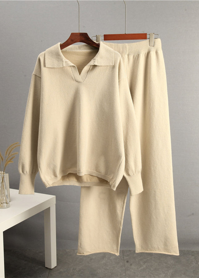 Johnny Collar Long Sleeve Top and Pants Sweater Set