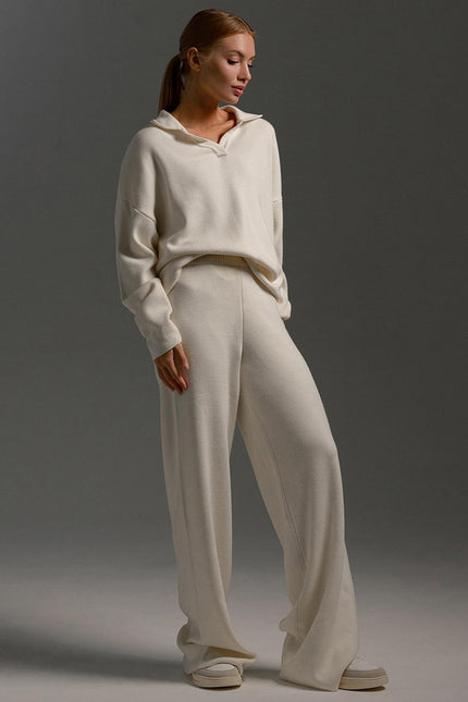 Johnny Collar Long Sleeve Top and Pants Sweater Set