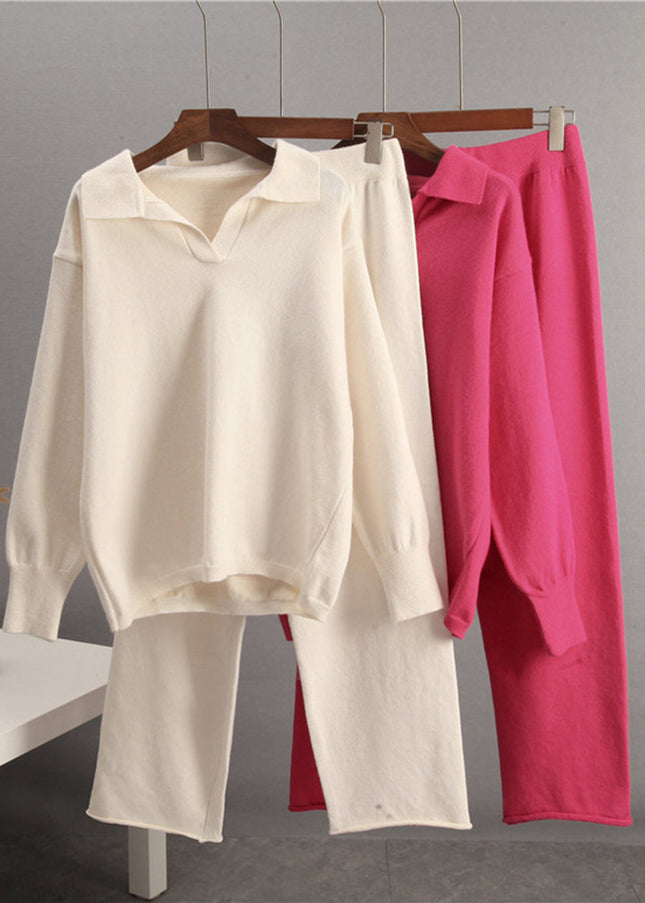 Johnny Collar Long Sleeve Top and Pants Sweater Set