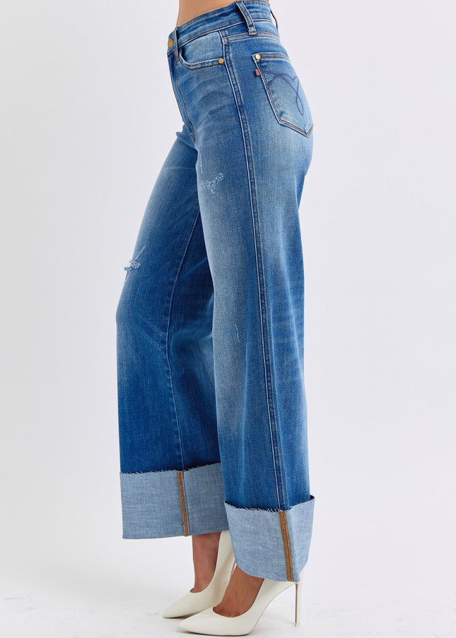 Judy Blue Full Size Distressed High Waist Wide Leg Jeans