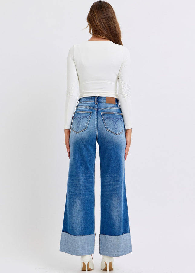 Judy Blue Full Size Distressed High Waist Wide Leg Jeans