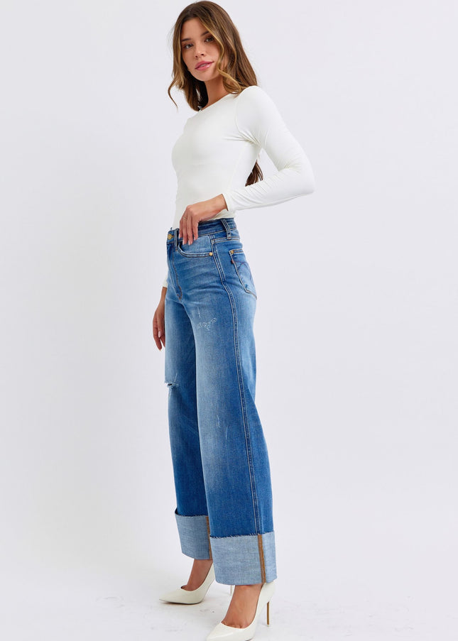 Judy Blue Full Size Distressed High Waist Wide Leg Jeans