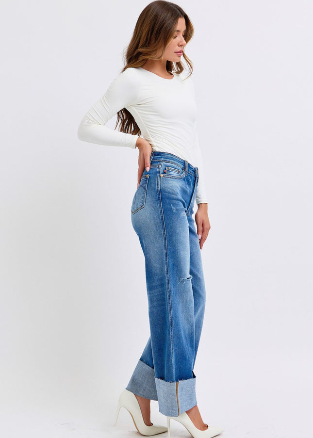 Judy Blue Full Size Distressed High Waist Wide Leg Jeans