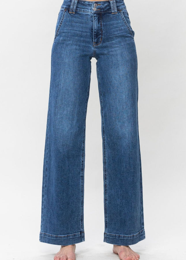 Judy Blue Full Size Double Button Wide Leg Jeans