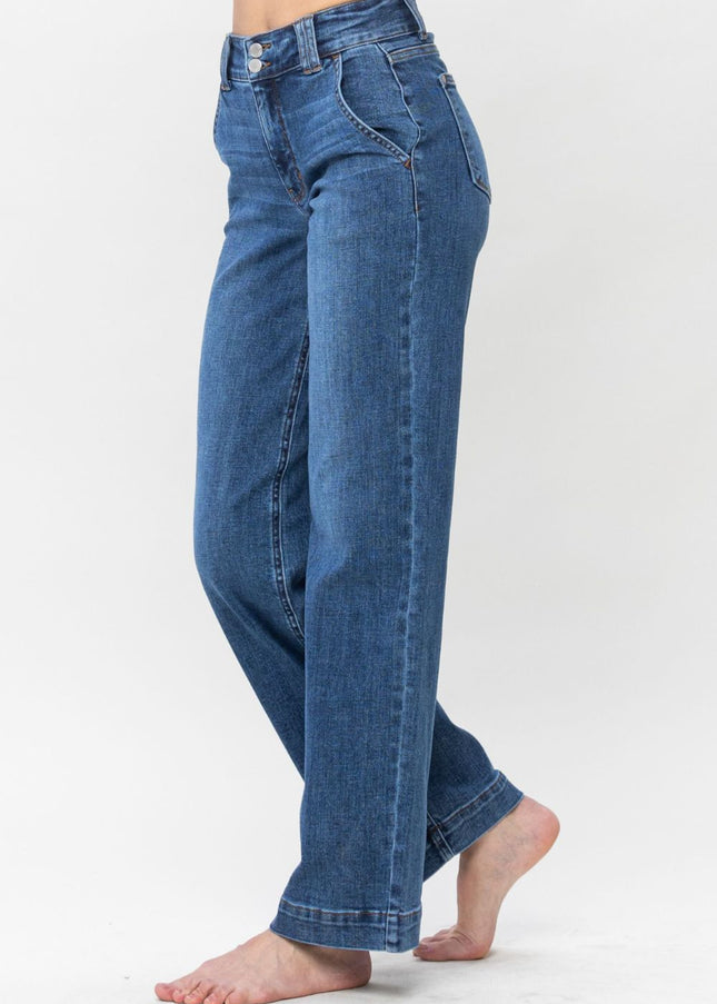 Judy Blue Full Size Double Button Wide Leg Jeans