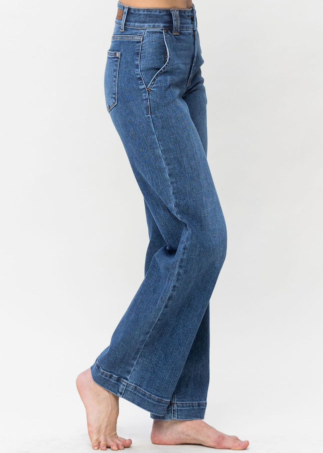 Judy Blue Full Size Double Button Wide Leg Jeans