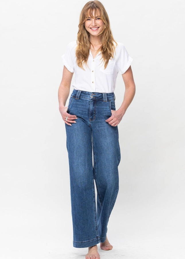 Judy Blue Full Size Double Button Wide Leg Jeans