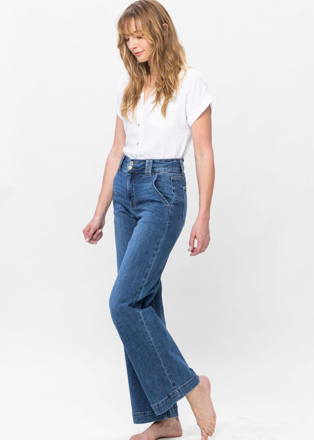 Judy Blue Full Size Double Button Wide Leg Jeans