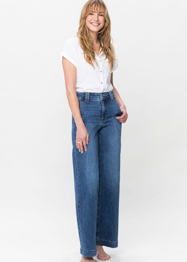 Judy Blue Full Size Double Button Wide Leg Jeans