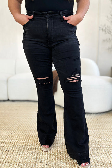 Judy Blue Full Size High Waist Distressed Flare Jeans