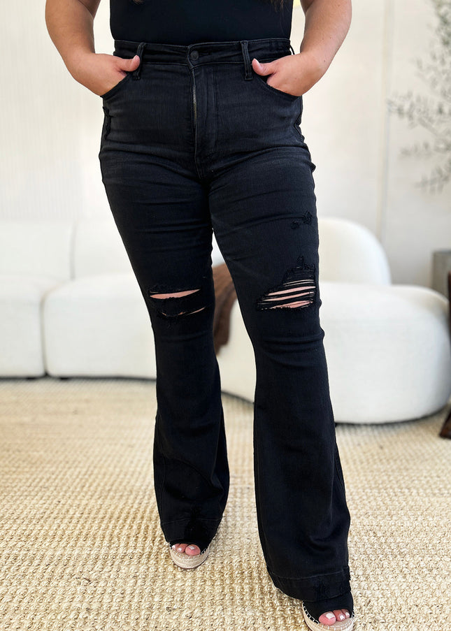 Judy Blue Full Size High Waist Distressed Flare Jeans