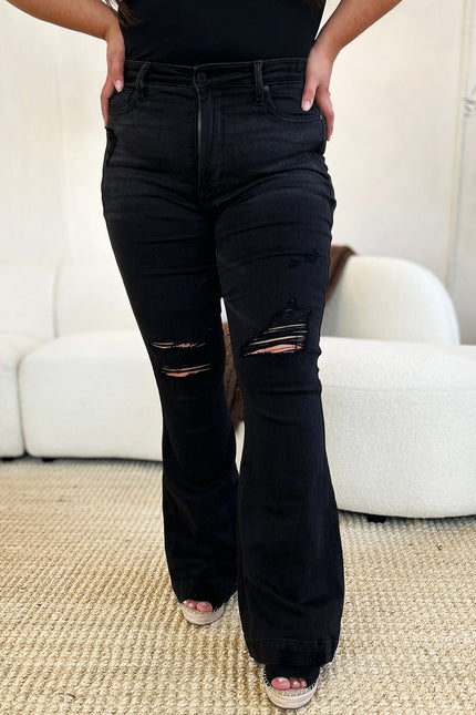 Judy Blue Full Size High Waist Distressed Flare Jeans