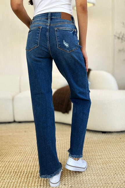 Judy Blue Full Size Mid Rise Distressed Raw Hem Jeans