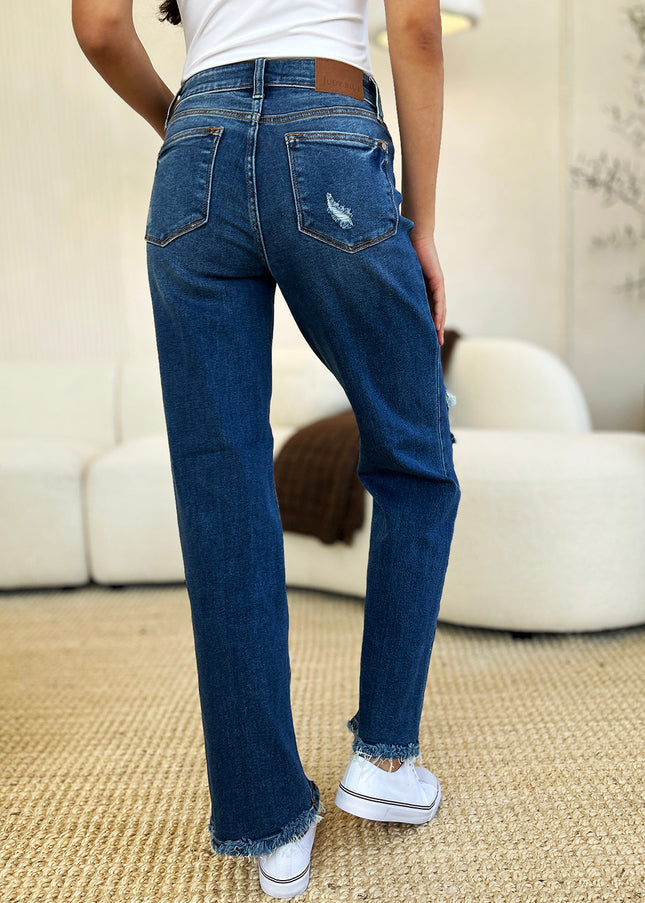 Judy Blue Full Size Mid Rise Distressed Raw Hem Jeans