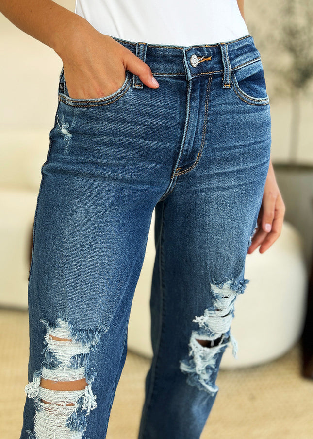 Judy Blue Full Size Mid Rise Distressed Raw Hem Jeans