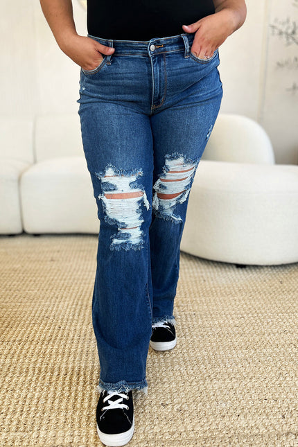 Judy Blue Full Size Mid Rise Distressed Raw Hem Jeans