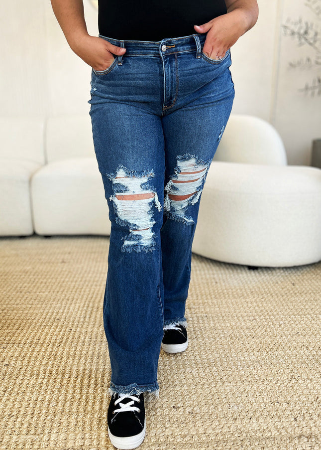 Judy Blue Full Size Mid Rise Distressed Raw Hem Jeans