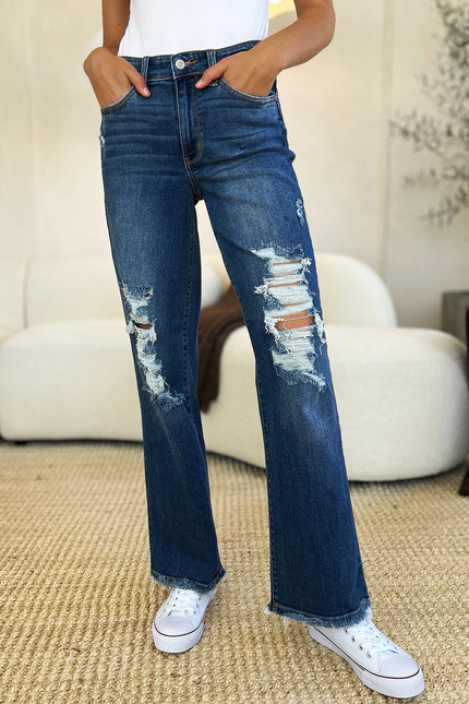 Judy Blue Full Size Mid Rise Distressed Raw Hem Jeans