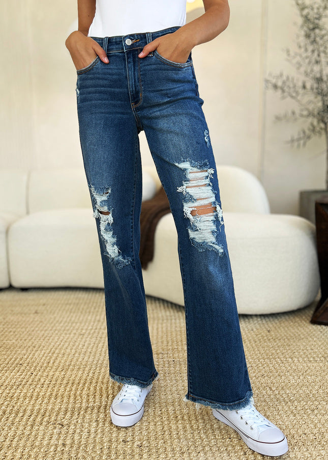 Judy Blue Full Size Mid Rise Distressed Raw Hem Jeans