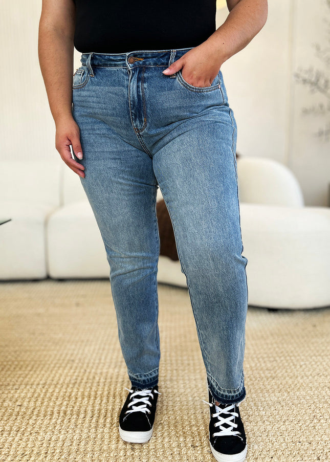 Judy Blue Full Size Mid Rise Rigid Magic Release Hem Jeans