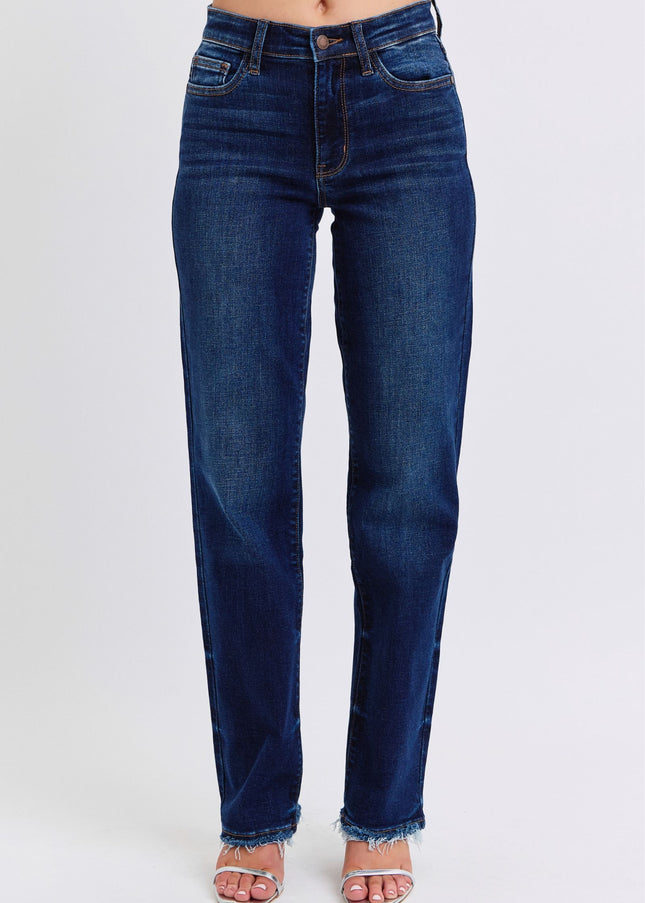 Judy Blue Full Size Raw Hem Straight Leg Jeans