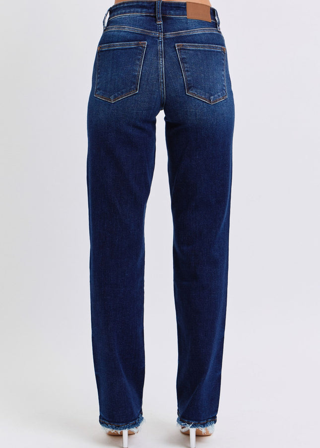 Judy Blue Full Size Raw Hem Straight Leg Jeans