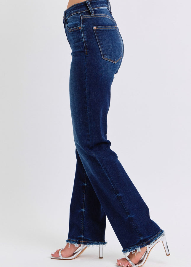 Judy Blue Full Size Raw Hem Straight Leg Jeans