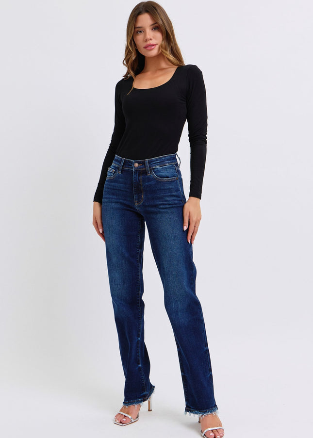 Judy Blue Full Size Raw Hem Straight Leg Jeans