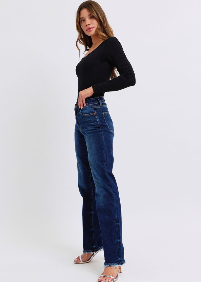 Judy Blue Full Size Raw Hem Straight Leg Jeans