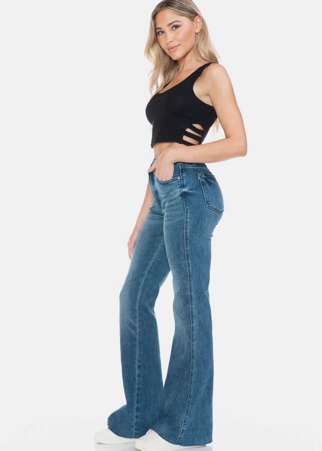 Judy Blue Full Size Tummy Control Cut Hem Flare Jeans