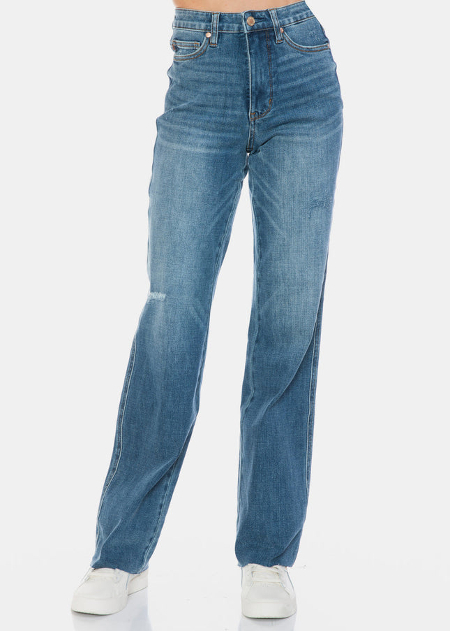 Judy Blue Full Size Tummy Control Cut Raw Hem Straight Jeans