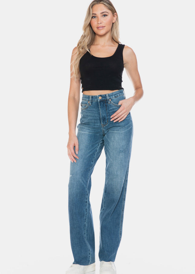 Judy Blue Full Size Tummy Control Cut Raw Hem Straight Jeans