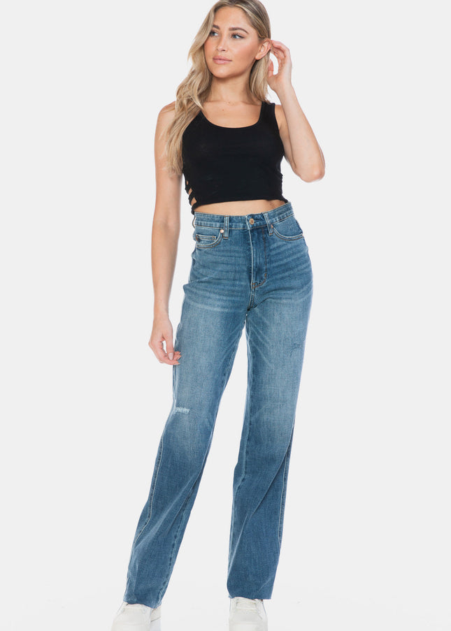 Judy Blue Full Size Tummy Control Cut Raw Hem Straight Jeans