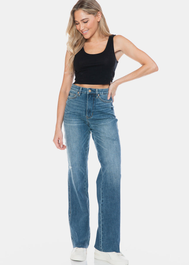 Judy Blue Full Size Tummy Control Cut Raw Hem Straight Jeans