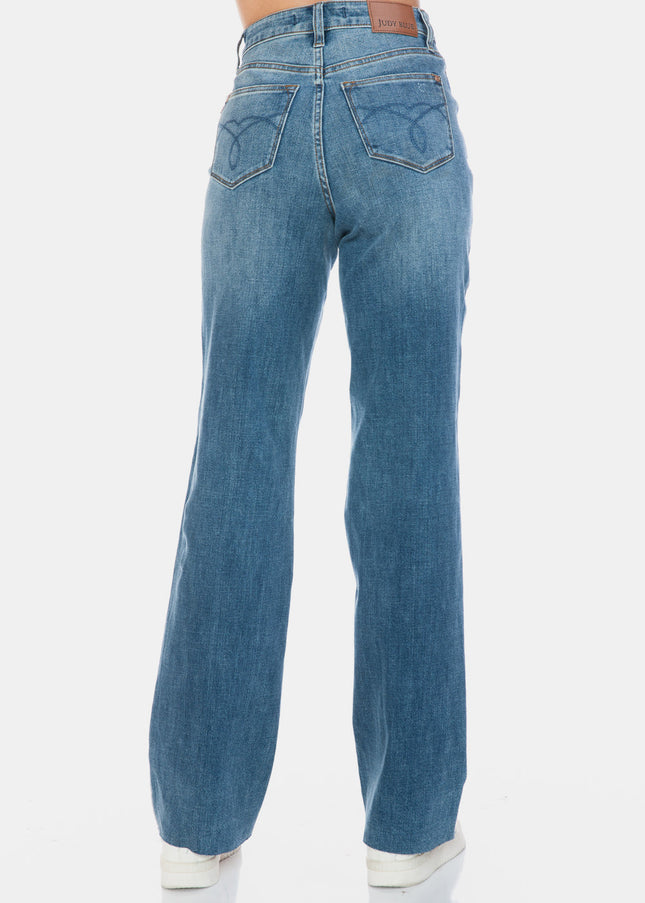 Judy Blue Full Size Tummy Control Cut Raw Hem Straight Jeans