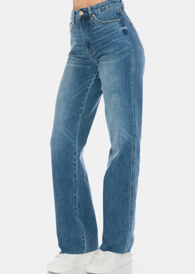 Judy Blue Full Size Tummy Control Cut Raw Hem Straight Jeans