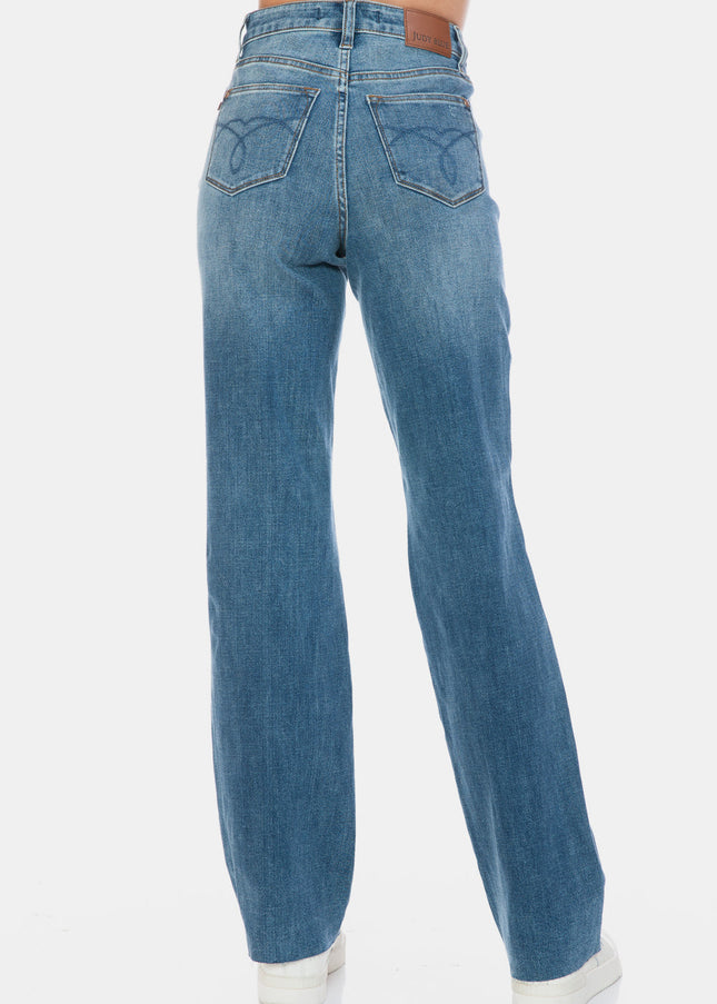 Judy Blue Full Size Tummy Control Cut Raw Hem Straight Jeans