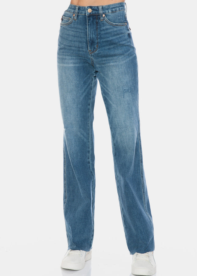 Judy Blue Full Size Tummy Control Cut Raw Hem Straight Jeans