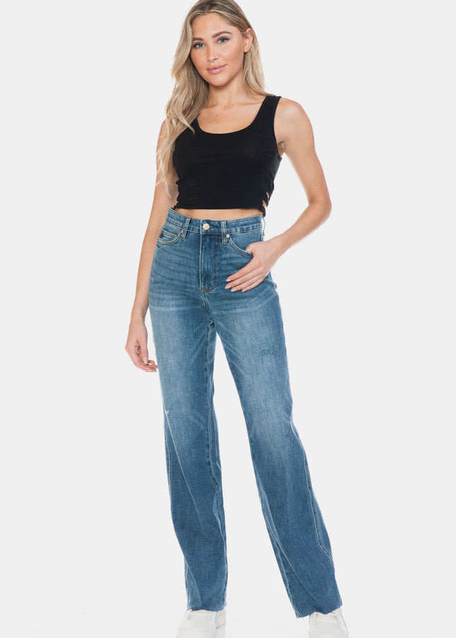 Judy Blue Full Size Tummy Control Cut Raw Hem Straight Jeans