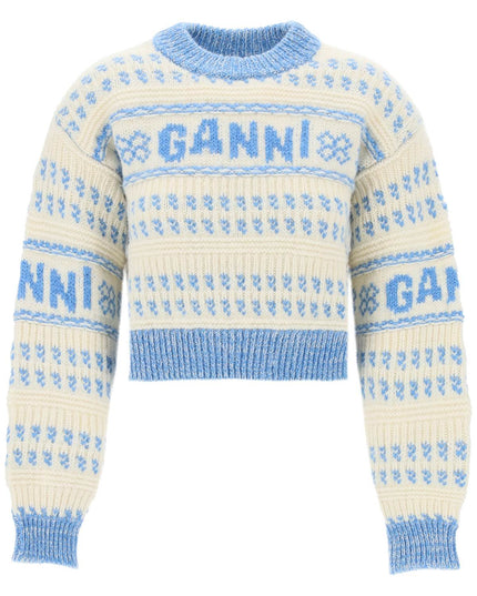 Ganni cropped wool jacquard pul-pullover-GANNI-Mixed colours-XS-Urbanheer