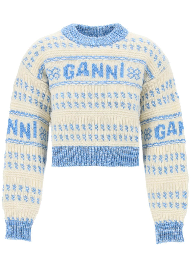 Ganni cropped wool jacquard pul-pullover-GANNI-Mixed colours-XS-Urbanheer