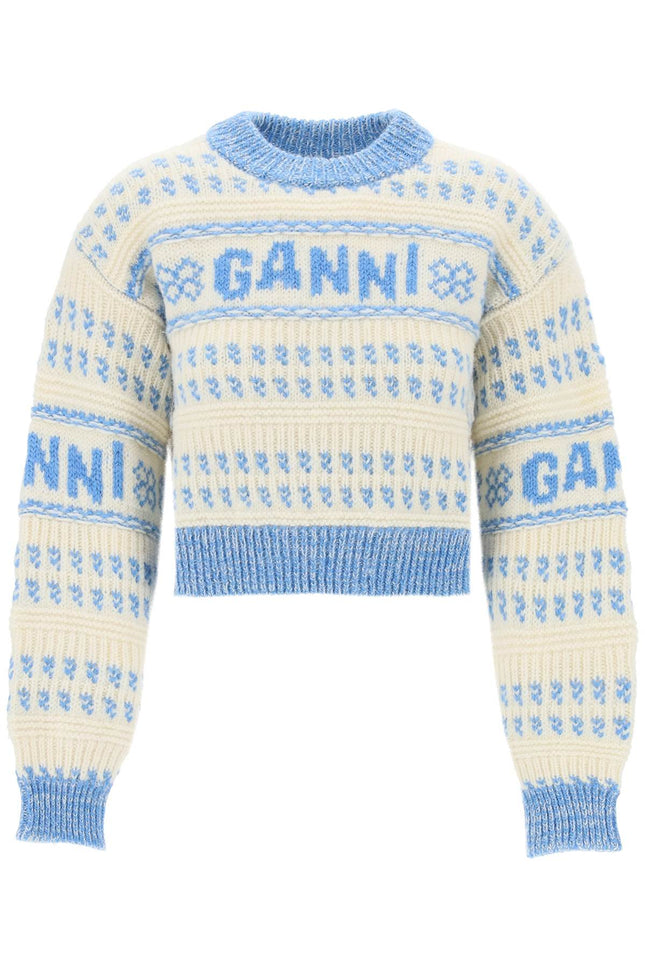 Ganni cropped wool jacquard pul-pullover-GANNI-Mixed colours-XS-Urbanheer