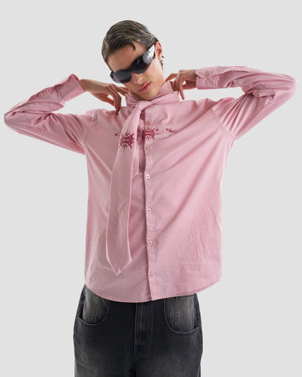 Kash Set Oversized Shirt and Tie with Tattoo Print in Pink