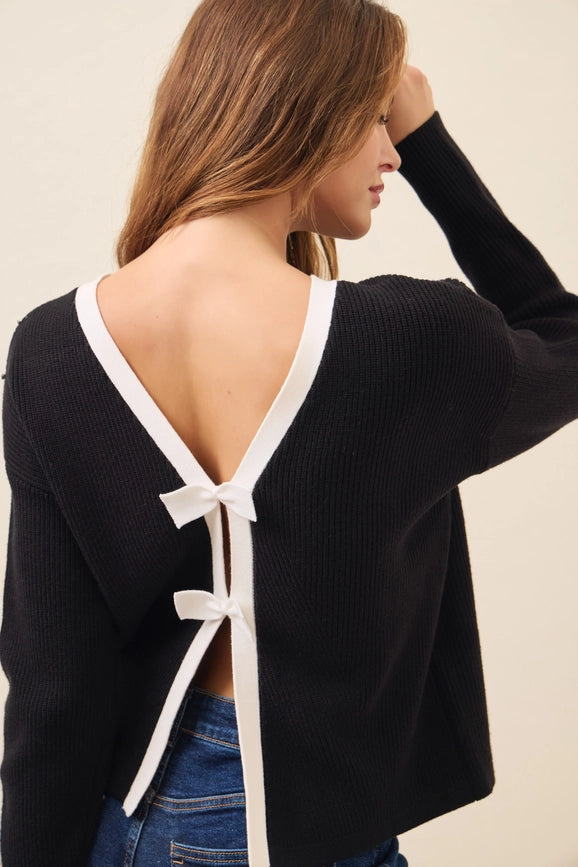 Kelsey Bow-Back Sweater BLACK