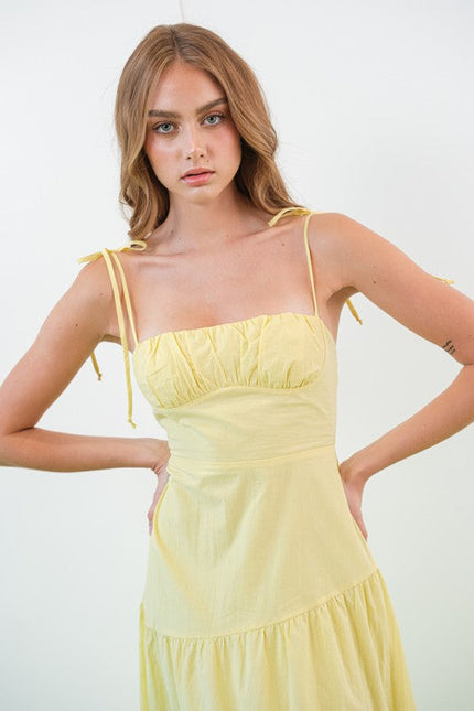 Kinsley Smocked Back Tiered Midi Dress Lemon-Dress-Papermoon-Urbanheer