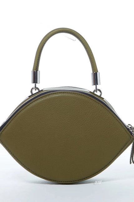 Kiss Circle Shape Leather Crossbody Bag Olive Green