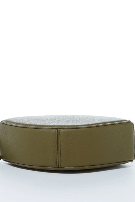 Kiss Circle Shape Leather Crossbody Bag Olive Green