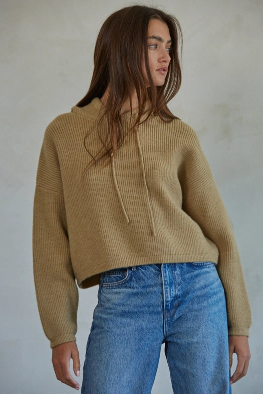 Knit Acrylic Nylon Polyester Sweater Ribbed Round Ne Camel