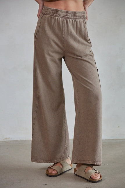 Knit Cotton Garment Dye Wide Leg Pants Mocha